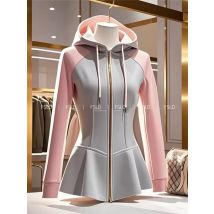 Mode Rosa Grau Patchwork Mit Kapuze Jacken Casual Sport Sweatshirt Frauen Zipper Oberbekleidung Französisch Täglichen Mantel