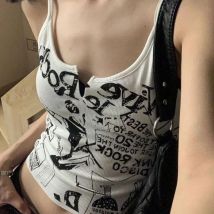 Y2K E-Girl Punk Print Sleeveless Ribbed Knit Tank Top For Women 2000s Crop Top Summer Fairy Grunge 90s Hippie Tee Korea Fashion