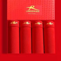 4Pcs Boxers Men Cotton Panties Lucky Red Men's Underwear Boxers Breathable Man Solid Underpants Comfortable Shorts