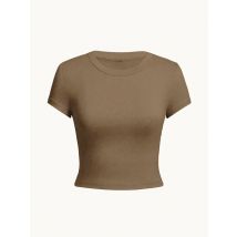 2025Tight round neck top Y2K Woman Solid Crop Tops Short Sleeve High Elastic Viscose T-Shirt Soft O-Neck Sporty Tees Summer Stre