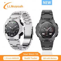 LLNuyoah T20 Smart Watch Bluetooth Call Mecha shell Smart watch Men Sport 24 ore Health Monitor 1.19 "Amoled HD per Android IOS