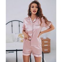 Damen-Pyjama-Set aus Seidensatin, kurzärmelig, zweiteilig, Pyjama-Sets, Nachtwäsche, Loungewear, Button-Down
