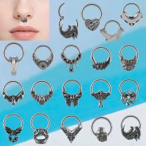1 szt. Punkowy Pierścień do Nosa Septum z Zawiasem w Kształcie Kropli Oleju, Stal Nierdzewna, Kolczyk do Ucha Tragus Chrząstka Daith Helix, Prezent Unisex