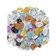 30pcs Cat Head Wood Buttons Sewing Scrapbooking Clothing Headwear Handmade Crafts Home Decor Accessories DIY 20x15mm