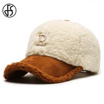 FS Trendy White Brown Winter Baseball Caps For Men Luxury Brand Women Lambswool Hats Outdoor Windproof Golf Hat Casquette Homme