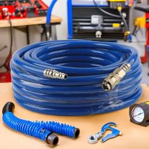 Tubo flessibile in PU intrecciato a 3 strati per impieghi gravosi da 20 m/10 m (65,6/32,8 piedi) - Connessioni rapide Euro/C, alta pressione a tenuta stagna per pneumatici/utensili pneumatici