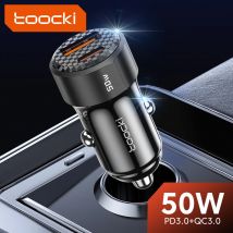 Toocki Ładowarka samochodowa USB Szybkie ładowanie 50W PD Typ C Szybkie ładowanie USB C Ładowarka samochodowa do telefonu 12v 24v Do iPhone 1413 12 Xiaomi 13 12