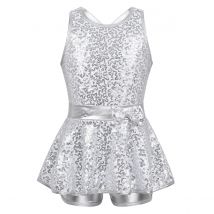 Girls Jazz dance dress Ballet Dance Leotard Dress Modern Tap Dance Sleeveless Sequined Criss Cross Back Waist Bowknot dress kids