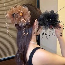Mode Elegante Mesh Blume Haar Krallen Greifen Perle Quaste Frauen Shark Pferdeschwanz Haar Clips Haarnadeln Haar Zubehör Kopfschmuck