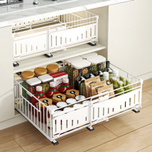 Expandable Pull Out Cabinet Organizer, Slide Out Drawer Storage Shelves, Cupboard Organiser Sliding Cabinet Basket for Kitchen