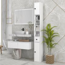 Kleankin Mueble Auxiliar Baño con Cajón Estantes y Armarios 20x20x180 cm Blanco