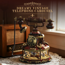 Retro Telephone MOC Building Toys Carousel Blocks Model Room Decor DIY Bricks Ornament Gifts for Kids Adult 1100+pcs With Light
