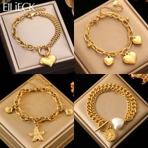 EILIECK 316L Edelstahl Seestern Herz Perle Charm Armband Für Frauen Trendy Gold Farbe Handgelenk Kette Schmuck Urlaub Geschenke