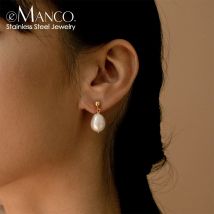 eManco Natürliche Süßwasserperlen-Ohrringe, modische Edelstahl-Ohrringe, wasserdicht, verliert keine Farbe, Schmuck im Großhandel