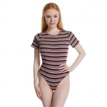 Damen-Bodys, gestreift, rosa, Yoga, O-Ausschnitt, schmale Passform, kurze Overalls, Stretch, einteiliger Strampler, sexy Fitness, weibliche Sportbekleidung, Knopf