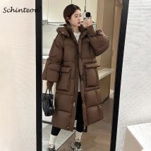 Schinteon Lange Jacke für Damen, weiße Entendaunen, Herbst und Winter, lässig, locker, warm, dick, mit Kapuze, modischer Mantel, 2024, Neu