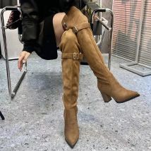 Winter Moderne frauen Über Das Knie Stiefel Mode Spitz Lange Bootties Designer Dicken Absätzen Botas De Mujer