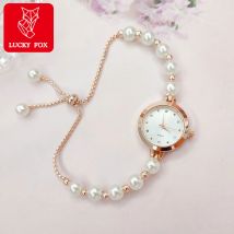 LUCKY FOX Neue Minimalistischen Stil Perle Armband Frauen Quarzuhr Modische Kleine Disc Design Licht Luxus Schmuck Frauen Uhr