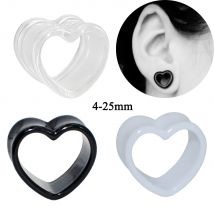 Acrilico Amore Nero Bianco A Forma di Cuore Cavo Trasparente Calibro per l'orecchio Penetrante Trasparente Tunnel per l'orecchio Espansore per l'orecchio 4mm-25mm