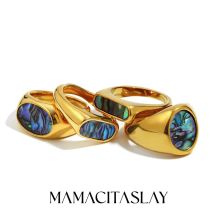 MamacitaSlay 316L Stainless Steel Abalone Shell Colorful Ring 18K Gold Plated Waterproof Jewelry Women's Unique Ring 2026 Gifts