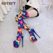 SDTRFT Pole Dance 20 cm dünne Absätze Stiletto Overknee lange Stiefel Plattform Damen Pumps Damen elastische Stoff-Schuhe mit seitlichem Reißverschluss