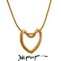 Yhpup Minimalistische goldene Edelstahl-Herz-Hohl-Anhänger-Halskette für Frauen, rostfrei, stilvoller Charm-Schmuck, Bijoux Femme