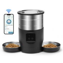 4,5 l WLAN-Futterspender für Katzen mit Knöpfen, inklusive zwei Edelstahlschüsseln, intelligenter Futterspender für Katzen und Hunde
