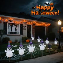4Pcs Solar Halloween Geist Pathway Lichter Reis Geist Mit Schwarzem Hut Garten Stake Licht Für Haus Hof Terrasse Pathway dekoration