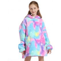 Tie Dye Unicorn Kigurumi Oversized Hoodie Children's Super Warm Winter Clothes Kids One Piece Hooded Sweatshirts TV Blankets
