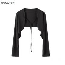 Crop Jacken Frauen Casual Lange-sleeve Frühling Sonnencreme Dünne Elegante Spitze-up Koreanischen Stil Mode Mantel Büro dame Reine Alle-spiel