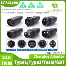 WUFEN EV-Ladeadapter Tesla Model Y S X 3 J1772 zu GB/T Adapter 32A 7kW Typ 2 zu Typ 1 Ladekonverter für alle Länder