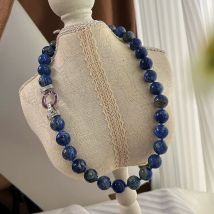 Lapislazuli runde Halskette mit Halsband, Pulloverkette, Muschelperle, Spinell, Naturperlen, FPPJ