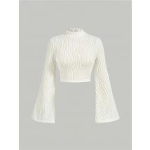 Lässig schwarz Mock Neck Flare Langarm Crop Top Frauen Herbst Winter y2k Kleidung einfarbig Slim Fit T-Shirt Bluse Streetwear