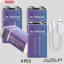 Neue 9V 9800mAh Lithium-Ionen-Akku Langlebige 9v Li-Ion Batterien mit Kabel für Rauchmelder Mikrofon Alarm
