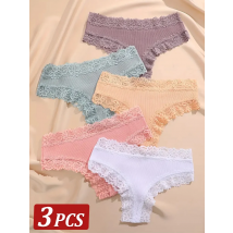 5 Stück Frauen Baumwolle brasilia nische Hosen sexy Spitze brasilia nische Slips niedrige Taille Blumen einfarbig G-String atmungsaktive weiche Dessous