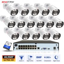 Kit de sistema de vigilancia de seguridad, cámara bala de Metal, Audio bidireccional, visión nocturna, impermeable, calle, 4K, 8MP, POE, 16 canales, NVR