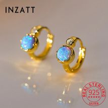 INZATT Echt 925 Sterling Silber 6mm Opal Zirkon Runde 9mm Creolen für Frauen Klassische Feine Schmuck Geometrische zubehör