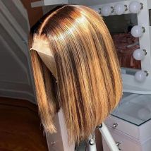 Resaltar Ombre peluca recta Bob 4x4 peluca con cierre de encaje P4/27 pelucas de cabello humano 100% de color marrón miel 13x4 HD pelucas frontales de encaje
