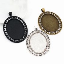 New Fashion  5pcs 30x40mm Inner Size Black Antique Silver Plated and Bronze Pierced Style Cabochon Base Setting Charms Pendant