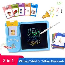 2 in 1 Talking Flash Cards & LCD Writing Tablet English Learning Education Toy with Audio Sound Gifts for Kids Boy Girl Toddler
