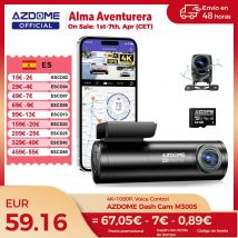 AZDOME M300S 4K Dash Cam Delantera y Trasera, Cámara de Salpicadero GPS WiFi ADAS incorporada para Coches, Tarjeta de 64 GB Gratuita, Control de Voz, Visio Nocturno