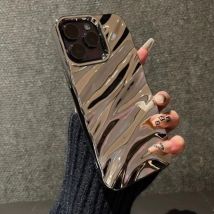 Fashion Plating 3D Wave Pattern Glossy Case For iPhone 16 11 15 14 13 12 Pro Max XR X XS Max SE Luxury Bright Phone Cover Bumper