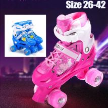 Größe 26 Junge Mädchen Kinder Schlittschuhe Kinder Rollschuhe Skates chuhe Schieben verstellbare Quad Sneakers Flash 4 Räder Rollschuhe