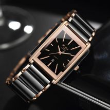 OUpai rectangular black ceramic quartz watch business simple luxury watch men's waterproof