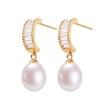 ZHBORUINI 2022 New Zircon Drop Earring 100% Real Natural Freshwater Pearl 18k Gold Gilled Pearl Earrings For Women Party Jewelry