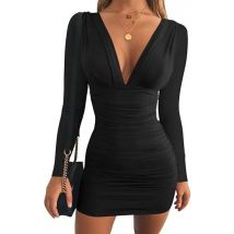 A new 2025 European cross-border women's dress featuring V-neck, sexy long-sleeved solid color, high waist and short hips