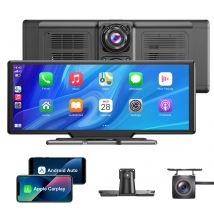 ESSGOO 10,26" 2 DIN Universal 4K 1080P HD Dash Cam IPS Touchscreen Autoradio Rückfahrkamera Wireless Apple CarPlay Android Auto Mirror Link Doppellinsen Rekorder AUX USB mit 64G TF-Karte