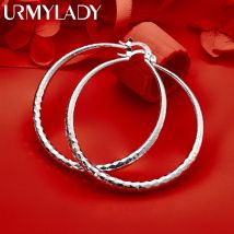 URMYLADY 925 Sterling Silver 50/70mm Big Hoop Earrings For Women Engagement Wedding Party Fashion Charm Jewelry