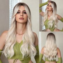 Lange gewellte synthetische Perücken, braun, weiß, blond, Ombre-Perücke, locker gewelltes Haar mit Pony, maschinell hergestellte Perücke für Frauen, täglich, hitzebeständig