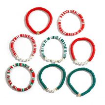 Salircon 8 Pcs Y2K Christmas Series Polymer Clay Bead Adjustable Bangles Women New Year Elastic Stackable Bracelets Jewelry Gift